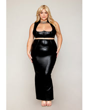 Load image into Gallery viewer, Stretch Faux Leather Harness Bra & Long Slip Skirt - Black 1X