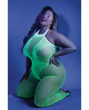 Load image into Gallery viewer, Glow Black Light Crotchless Bodystocking Neon Green QN