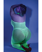 Load image into Gallery viewer, Glow Black Light Crotchless Bodystocking Neon Green QN