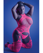 Load image into Gallery viewer, Glow Captivating Halter Bodystocking & G-string Neon Pink
