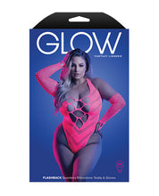 Load image into Gallery viewer, Glow in the Dark Flashback Black Light Reactive Rhinestone Teddy with Gloves – Neon Pink