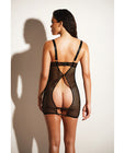 Fetish Excitement Fishnet & Vinyl Fitted Babydoll W/d-ring & Metal Clasp Black