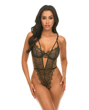 Load image into Gallery viewer, Greta Snake Eyelash Lace Teddy - Black/Gold