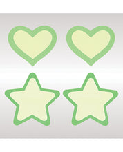 Load image into Gallery viewer, Glow in the Dark Peekaboos Hearts & Stars Pasties – Hot Pink or Green k - 2 pairs -