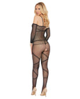 Crotchless, Fishnet, Printed Spaghetti Strap Bodystocking Black O/S