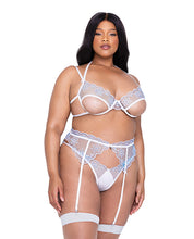Load image into Gallery viewer, Holiday Snow Queen Metallic Snowflake Embroidered Bra & High Waisted Thong Blue/white
