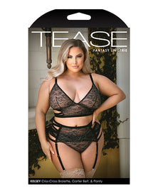 Tease Kelsey Lace Bralette, Garterbelt & Panty - Plus Size