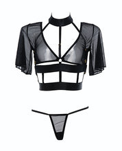 Load image into Gallery viewer, Adore Dreamer Sheer Mesh Strappy Top &amp; Thong Black O/S
