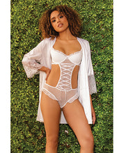 Load image into Gallery viewer, Stretch Mesh Ruffled Crotchless Teddy White