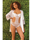 Stretch Mesh Ruffled Crotchless Teddy White