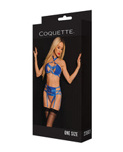 Load image into Gallery viewer, Black Label Underwire Bra w/Choker, Garterbelt &amp; G-String Blue O/S