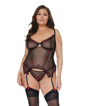 Load image into Gallery viewer, Mesh Underwire Garterbelt Bustier w/G-String Black 3X/4X