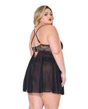 Load image into Gallery viewer, Lace and Mesh Underwire Babydoll w/Thong - Black/Rose Gold 1X/2X