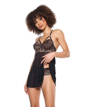 Load image into Gallery viewer, Lace and Mesh Underwire Babydoll w/Thong - Black/Rose Gold