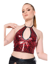 Load image into Gallery viewer, Darque Metallic Wet Look Keyhole Halter Top - Red/Black