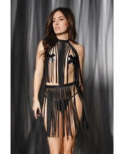 Load image into Gallery viewer, Play Darque Fringe Harness Top &amp; Skirt Black O/S