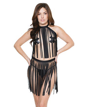 Load image into Gallery viewer, Play Darque Fringe Harness Top &amp; Skirt Black O/S