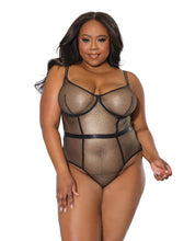 Load image into Gallery viewer, Holiday Metallic Fishnet Teddy w/Underwire Cups Black/Gold 1X/2X
