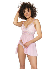 Load image into Gallery viewer, Crystal Pink Babydoll W/lightly Padded Cups &amp; Thong Pink/silver