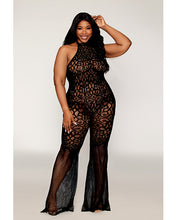 Load image into Gallery viewer, Seamless Crochet Lace Bodystocking w/Fishnet Bellbottoms - Black QN