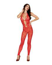 Load image into Gallery viewer, Leopard Pattern Seamless Bodystocking w/Gold Details - Red O/S