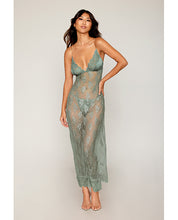 Load image into Gallery viewer, Eyelash Lace &amp; Satin Long Chemise w/G-String - Sage Green