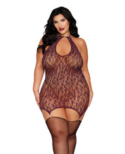 Load image into Gallery viewer, Leopard Pattern Seamless Gartered Chemise - Cherry Lacquer QN