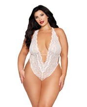 Load image into Gallery viewer, Stretch Lace Teddy w/Removable Pearl Harness - White QN