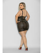 Load image into Gallery viewer, Flame Fetish Mistress Lasercut Lattice Chemise w/Choker &amp; Thong Black 1X/2X