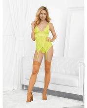Load image into Gallery viewer, Neons Bustier W/nude Hose &amp; G-string Neon Lime