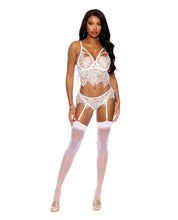 Load image into Gallery viewer, Victoria Eyelash Lace Underwire Bralette w/Garter Panty 2 pc Set - White