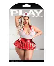 Load image into Gallery viewer, Play Pulse Check Collared Teddy W/open Back, Pleated Skirt, Medic Hat &amp; Pasties Red/white