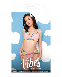Caged Bralette & Panty with booty Rainbow