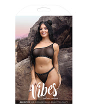 Load image into Gallery viewer, Vibes Bad Bitch One Shoulder Bling Bralette &amp; Panty Black