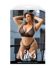 Load image into Gallery viewer, Vibes Baddie Glitter Mesh Long Line Bralette &amp; Thong Black QN