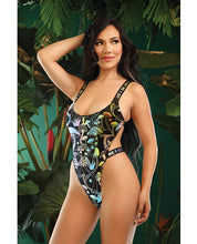 Load image into Gallery viewer, Vibes Eat Me Flash Reactive Mushroom Print Bodysuit w/Snap Closure - Black