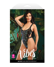 Load image into Gallery viewer, Vibes Eat Me Flash Reactive Mushroom Print Bodysuit w/Snap Closure - Black