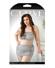 Load image into Gallery viewer, Curve Layne Lace &amp; Microfiber Bralette W/garter Skirt &amp; G-string Gray