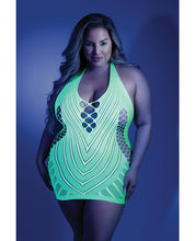 Load image into Gallery viewer, Glow Black Light Net Halter Dress Neon Green QN