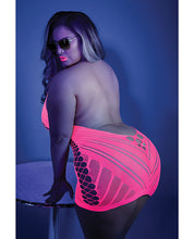 Load image into Gallery viewer, Glow Black Light Net Halter Dress Neon Pink QN
