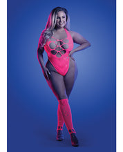Load image into Gallery viewer, Glow in the Dark Flashback Black Light Reactive Rhinestone Teddy with Gloves – Neon Pink