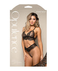 Opulence Metallic Eyelash Lace Lace Bralette w/Pearl String Crotch Panty --- Black