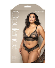 Load image into Gallery viewer, Opulence Metallic Eyelash Lace Bralette w/Pearl String Crotch Panty  - Black QN