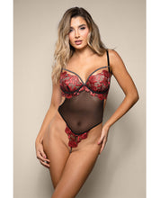 Load image into Gallery viewer, Opulence Embroidered Underwire Open Crotch Teddy w/Pearl Detail - Red