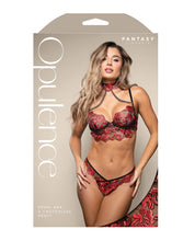 Load image into Gallery viewer, Opulence Embroidered Underwire Bralette &amp; Crotchless Panty w/Pearl Details 2 pc Set - Red