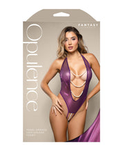 Load image into Gallery viewer, Opulence Shimmer Mesh Halter Teddy w/Pearl Details - Purple