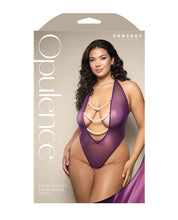 Load image into Gallery viewer, Opulence Shimmer Mesh Halter Teddy w/Pearl Details - Purple QN
