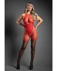 Sheer Eternal Flame Halter Open Crotch Bodystocking - Red/Black O/S