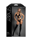 Sheer Mind Games Opaque Crotchless Teddy Bodystocking - Black O/S