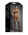 Sheer Unholy Gartered Bodystocking Dress w/Attached Stockings - Black O/S
